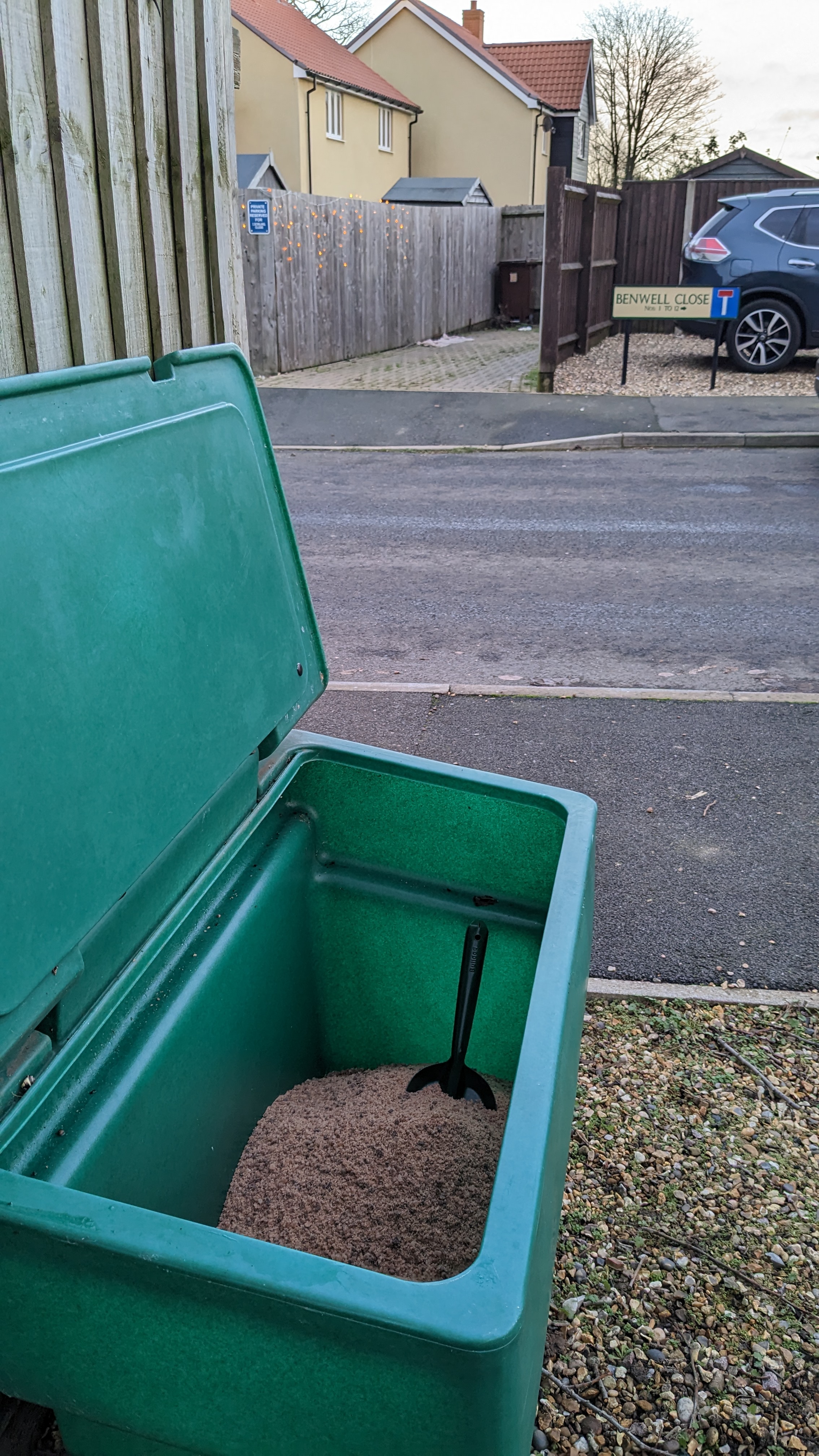 Grit in grit bin in Silver Tree Way